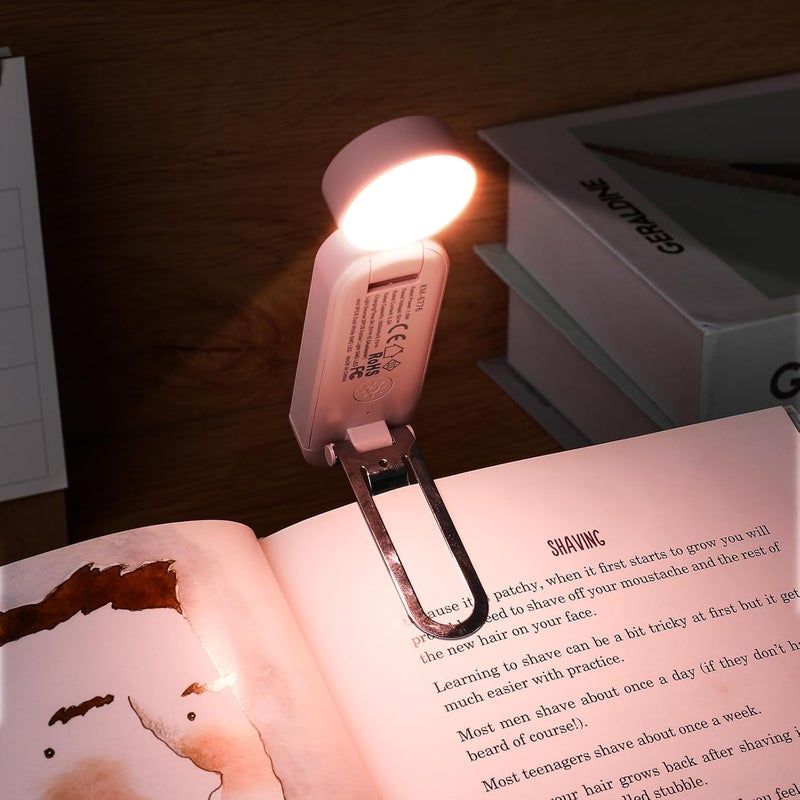 vavofo USB Rechargeable Book Light, Blue Lighting Blocking, Amber Light Clip On Bookmark Shaped 6 LEDs Reading Light, Eye Care for Bookworms Reading in Bed with 9 Lighting Modes (Light Pink) - Image 1